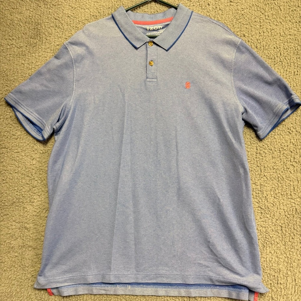 IZOD Advantage Performance Polo Shirt Men's XXL Blue Short Sleeve Stretch Casual